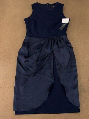 Betsy & Adam Women's Size 6 Navy Blue Satin Sarong Crepe Dress